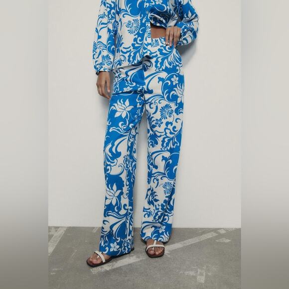 Zara Pants - Zara PRINTED LINEN BLEND TROUSERS Size Extra Large XL